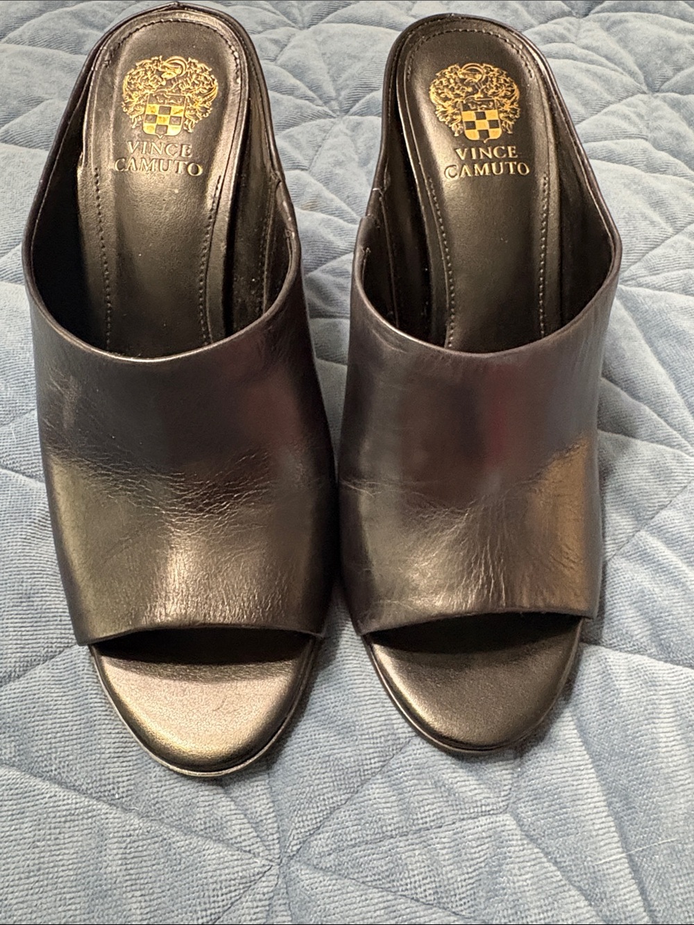 Vince Camuto Black Leather Open-Toe Slide Mules